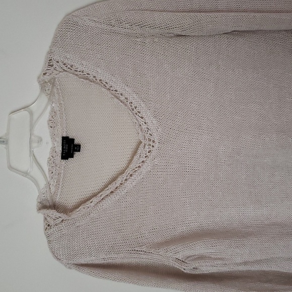 Talbot's linen crochet sweater, cream, crochet lace neck hem, summer sweater - Picture 2 of 7